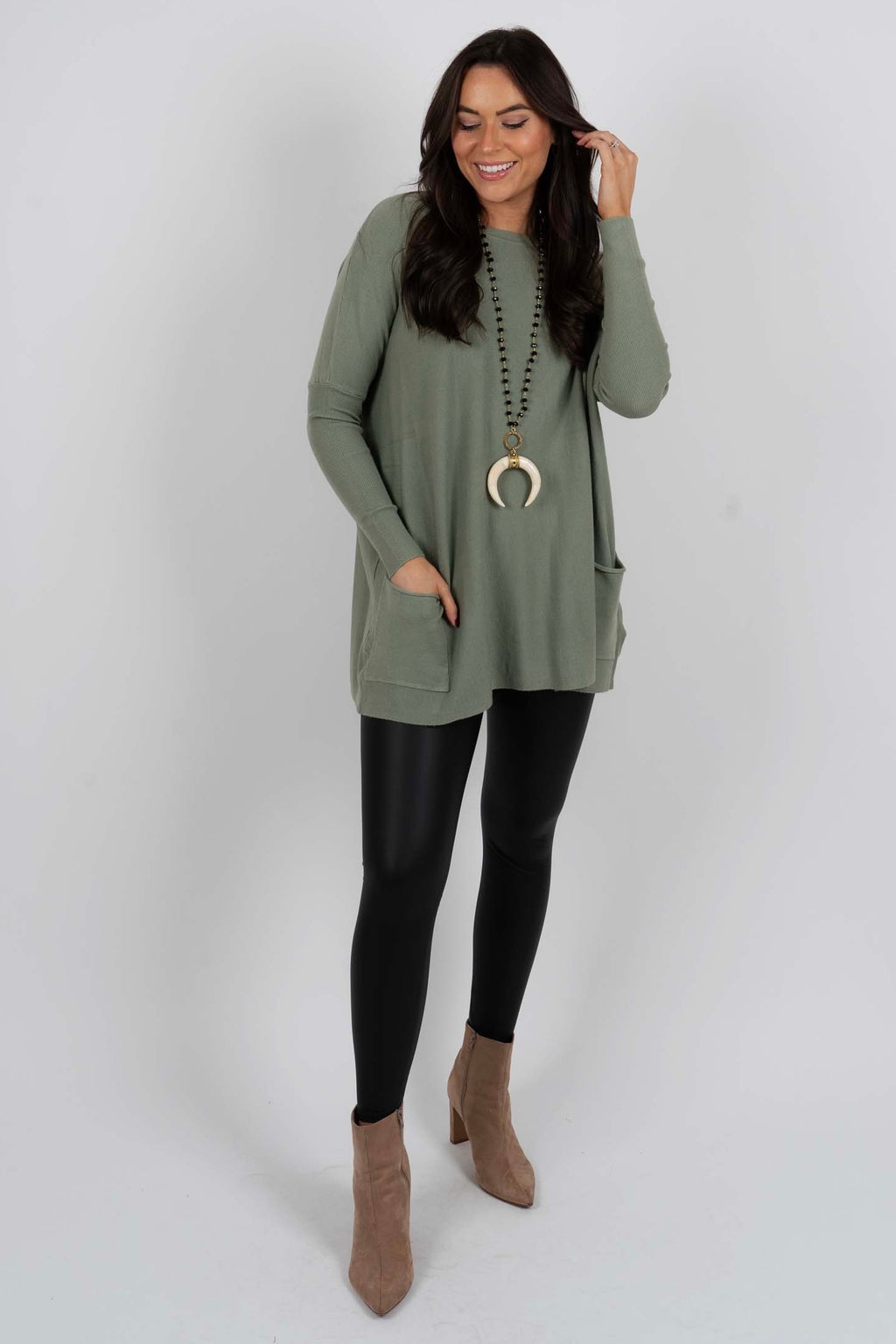 Totally Smitten Sweater (Moss) Blushing