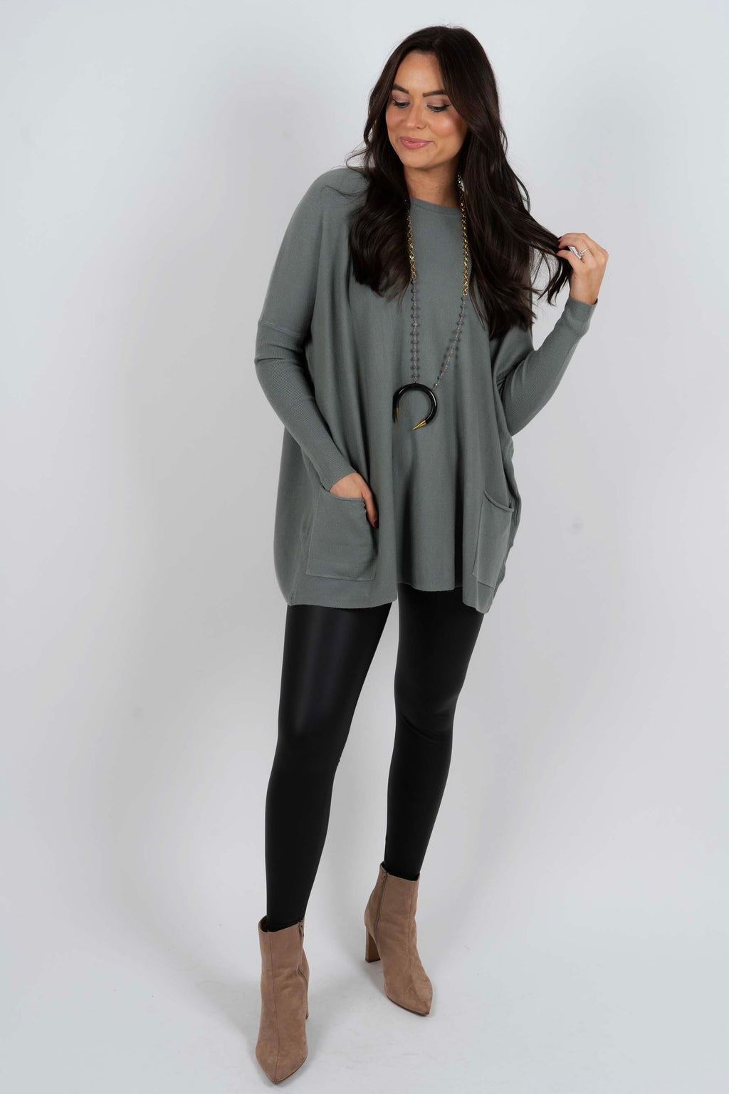 Totally Smitten Sweater (Stone Blue) Blushing