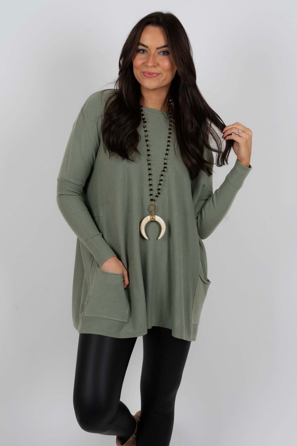 Totally Smitten Sweater (Moss) Blushing