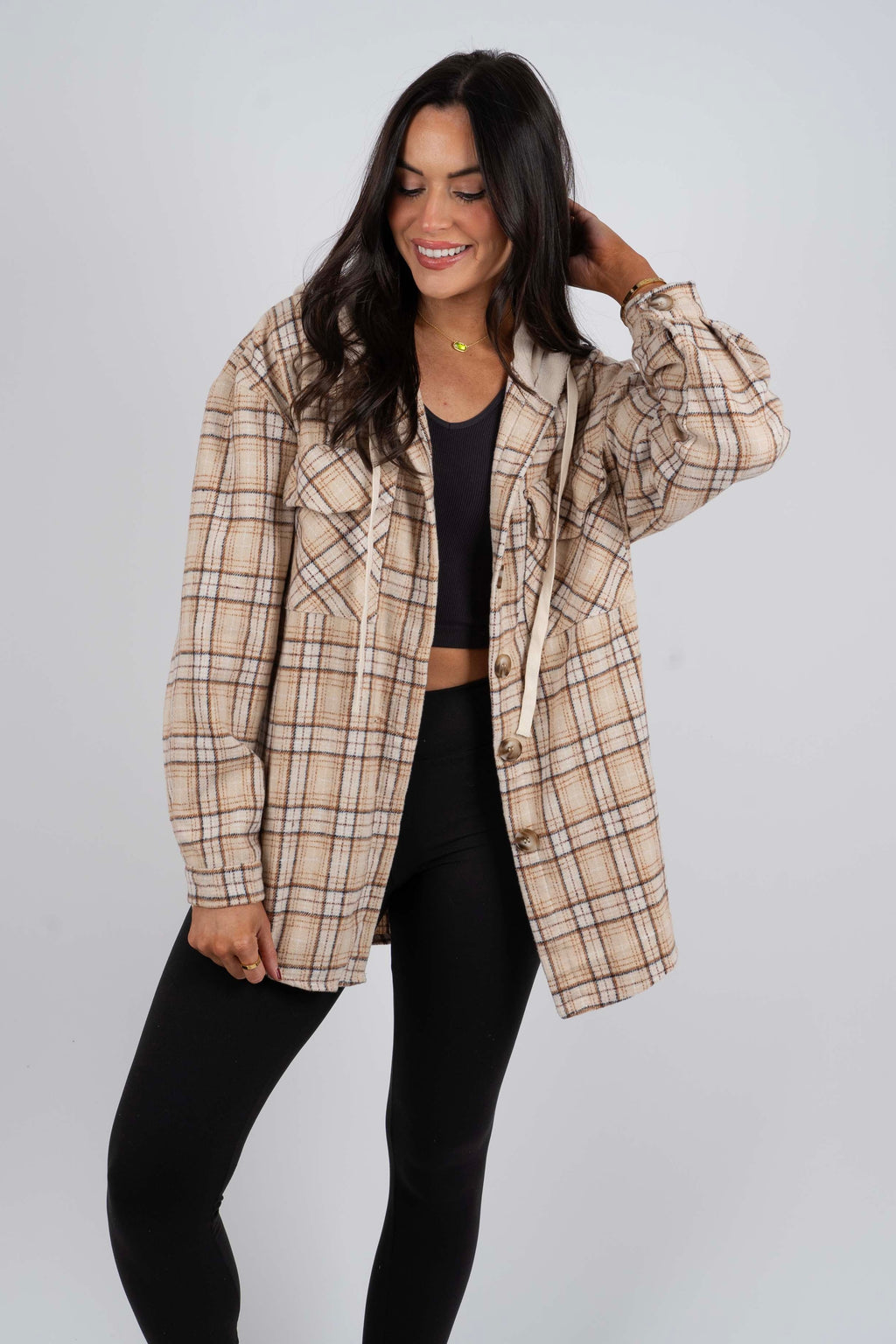 Lori Hooded Shacket (Ivory) Blushing