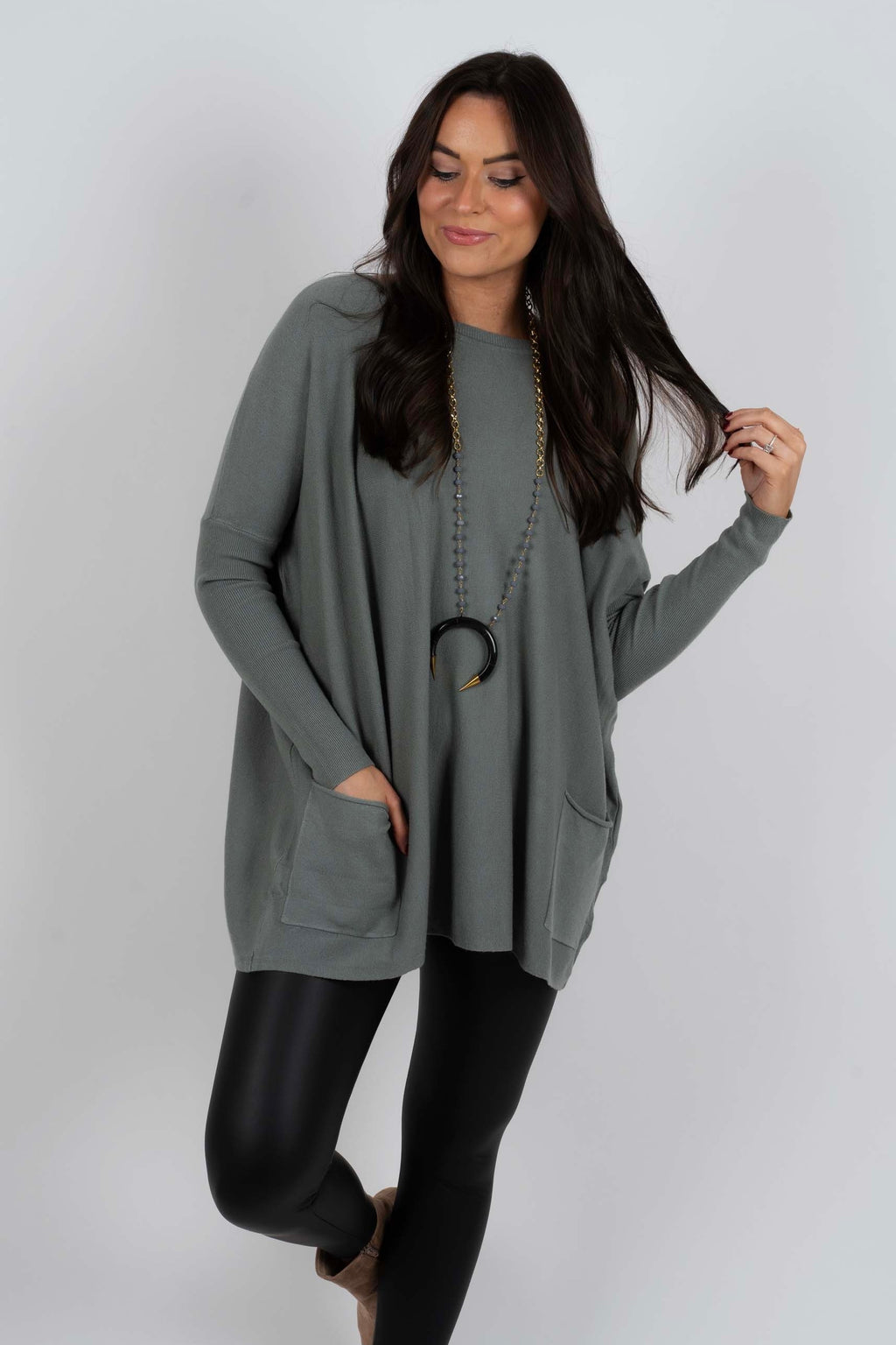 Totally Smitten Sweater (Stone Blue) Blushing