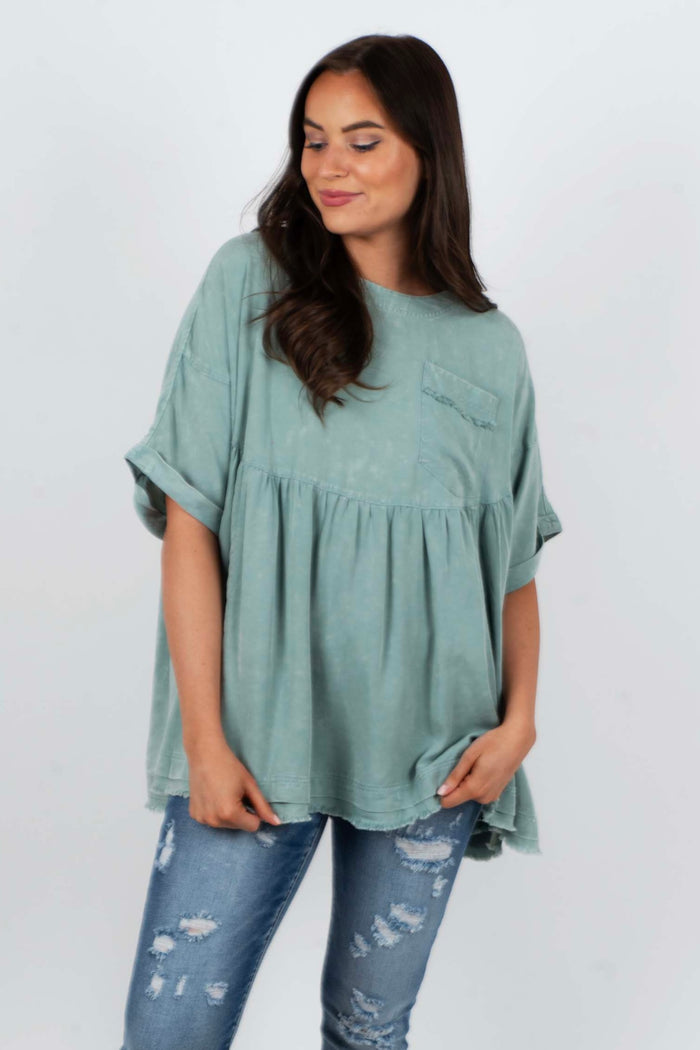 Washed In Love Top (Sage)