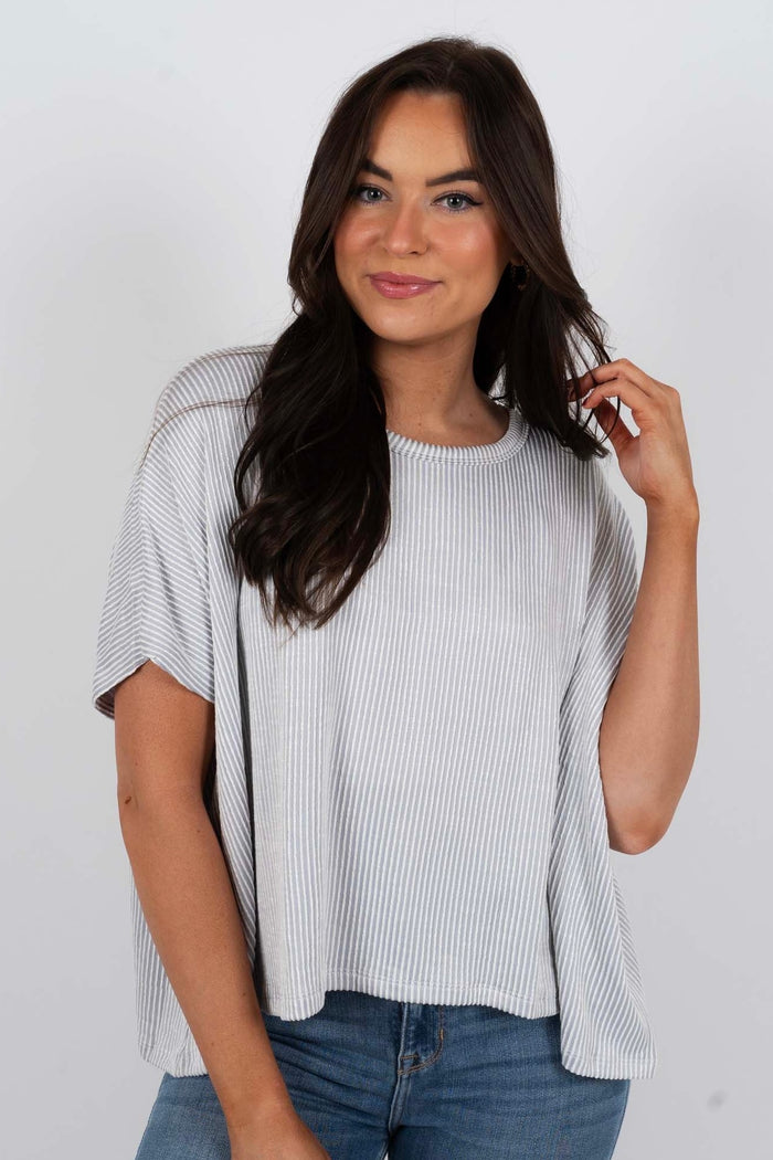 Kendall Striped Top (Light Grey)