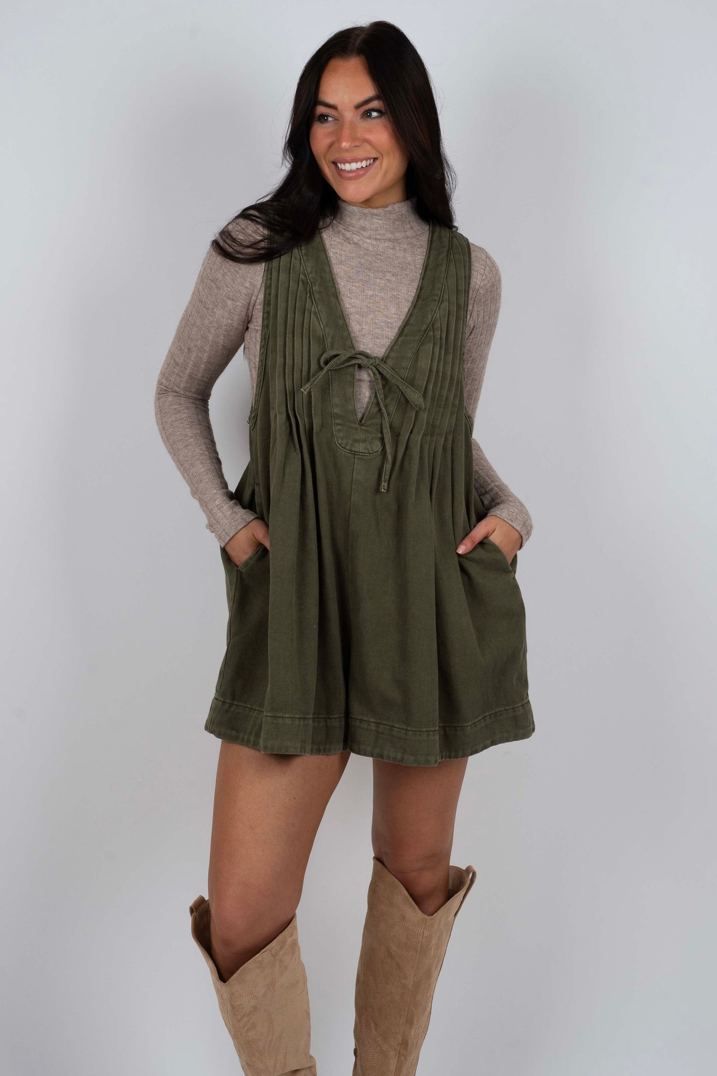 Towards The Sky Denim Romper (Olive)