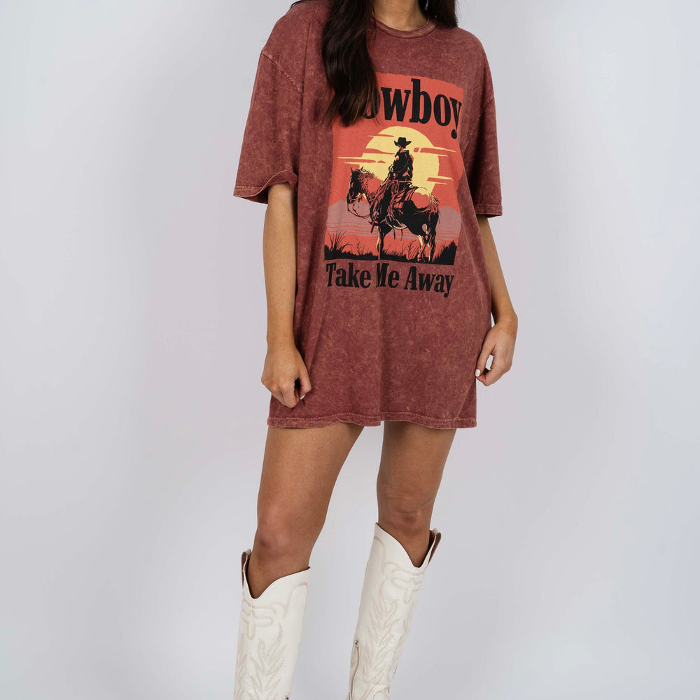 Cowboy Take Me Away Graphic Tee (Wine)