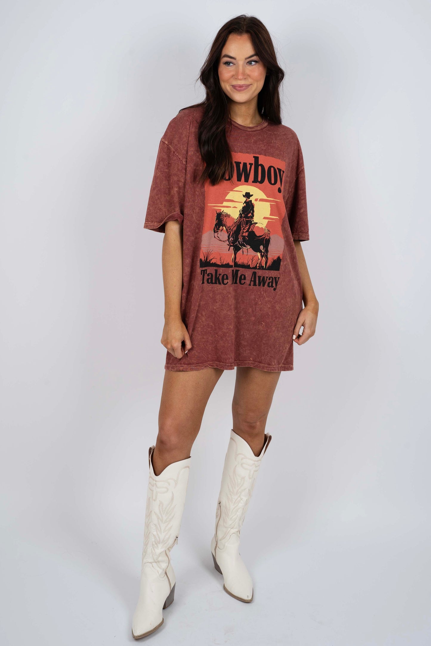 Cowboy Take Me Away Graphic Tee (Wine)