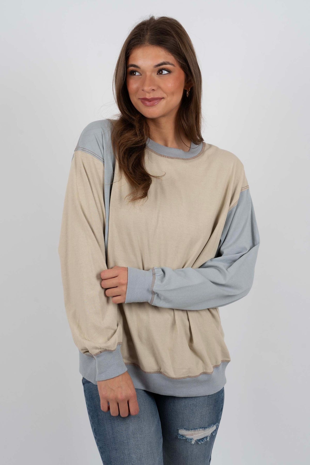 Relax And Unwind Top (Grey/Blue)