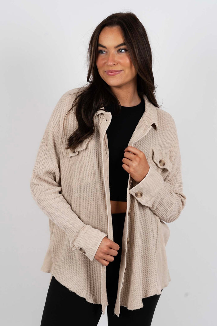 Morgan Acid Wash Shacket (Sand Beige)