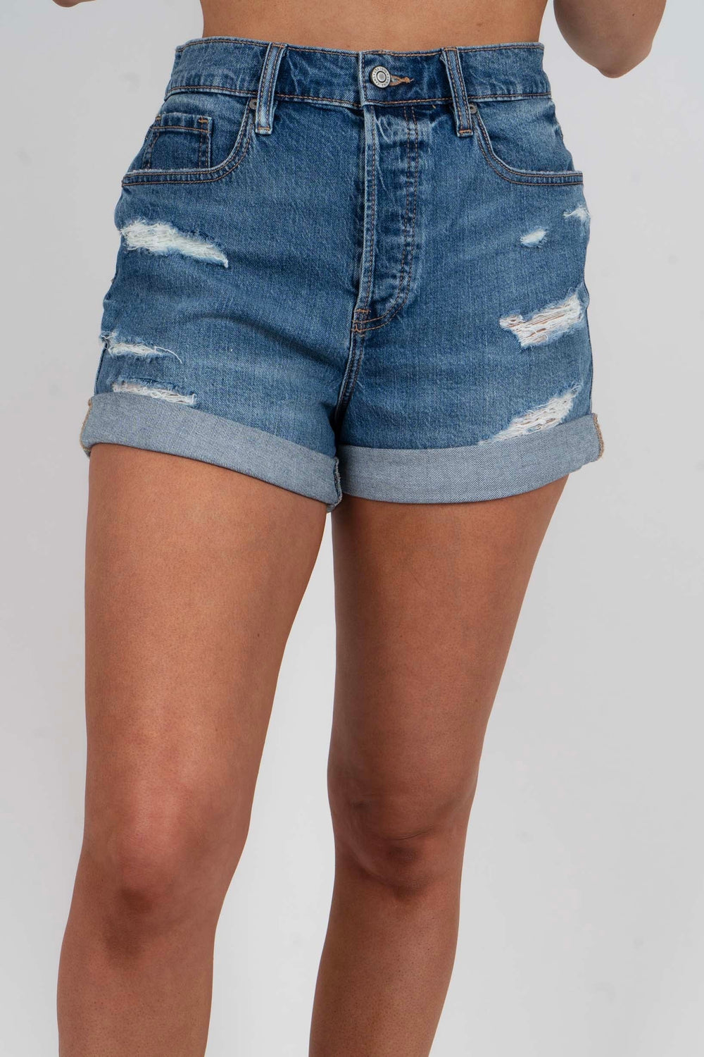 Olivia Ultra High Rise Mom Shorts (Medium Denim)