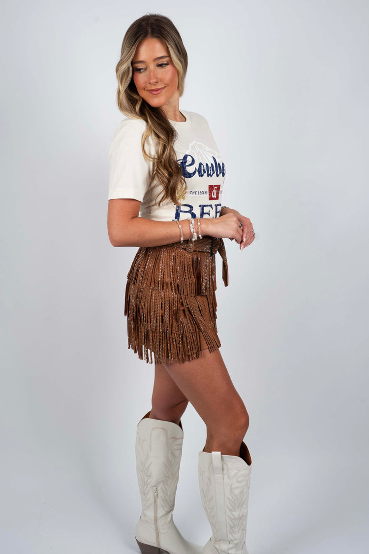 Fringe & Studs Skirt - Camel