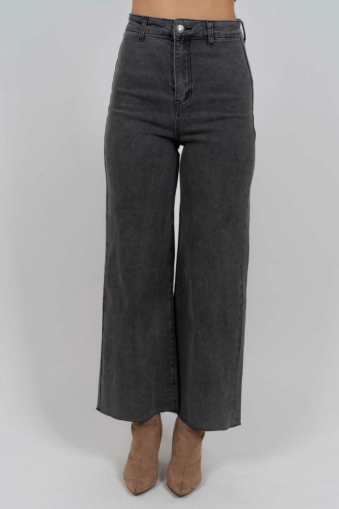 Miles To Go Wide Leg Denim Jeans (Washed Grey)