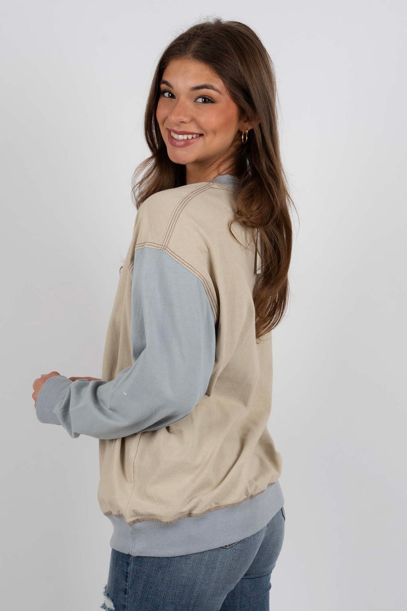 Relax And Unwind Top (Grey/Blue)