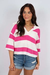 Chase The Moment Top (Ivory/Pink)