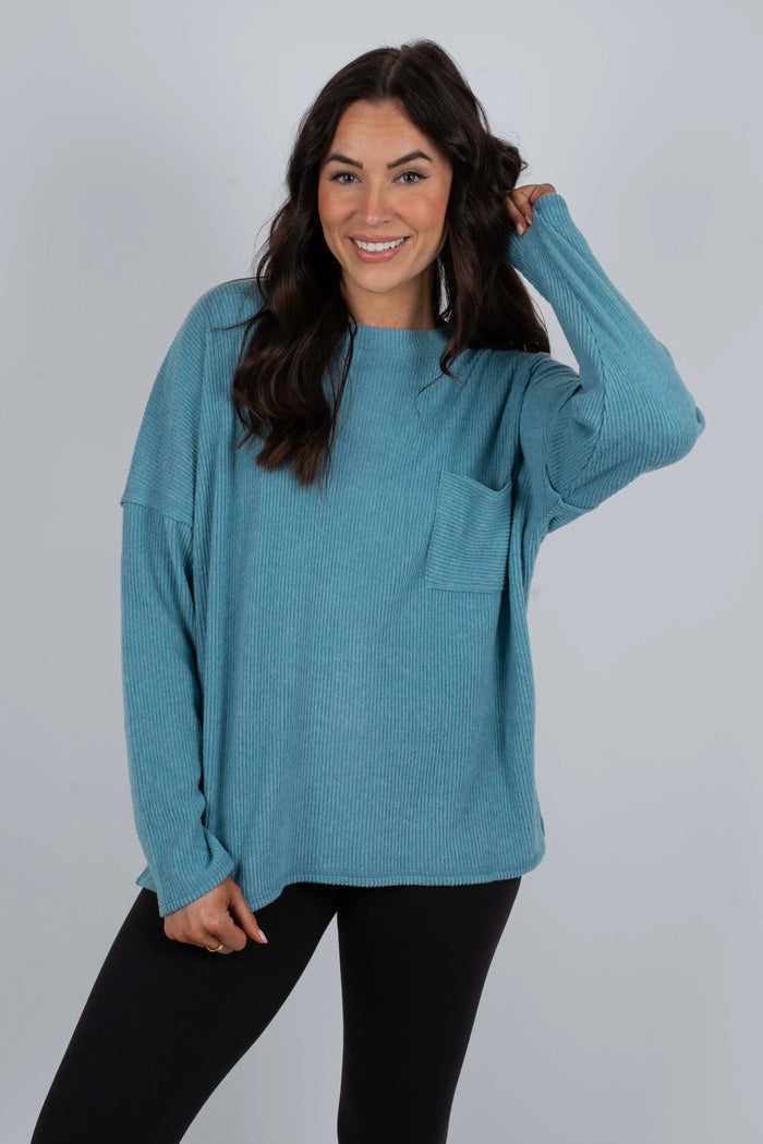 Ainsley Brushed Top (Dusty Teal)