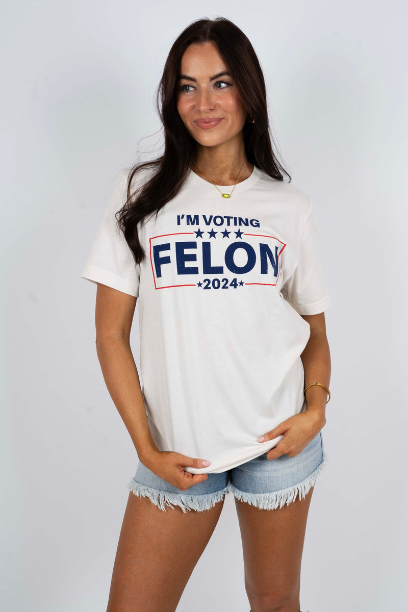 I'm Voting Felon Graphic Tee (Vintage White)
