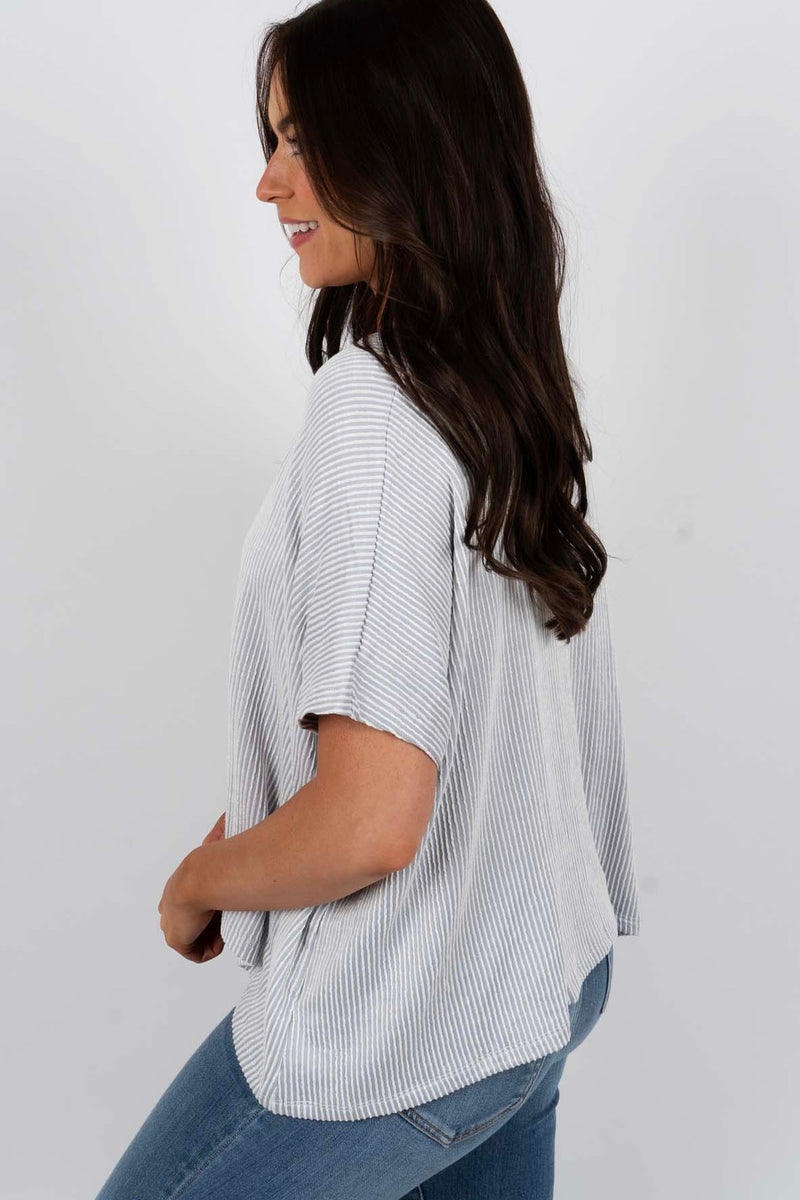 Kendall Striped Top (Light Grey)