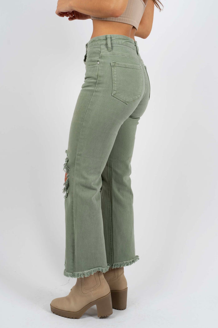 Risen Hailey Straight Leg Jeans (Olive)