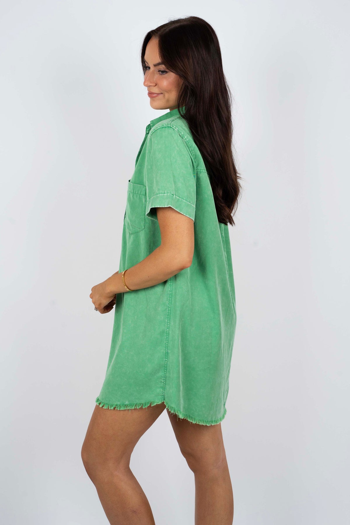 Feel The Fun Shirt Dress (Washed Green)