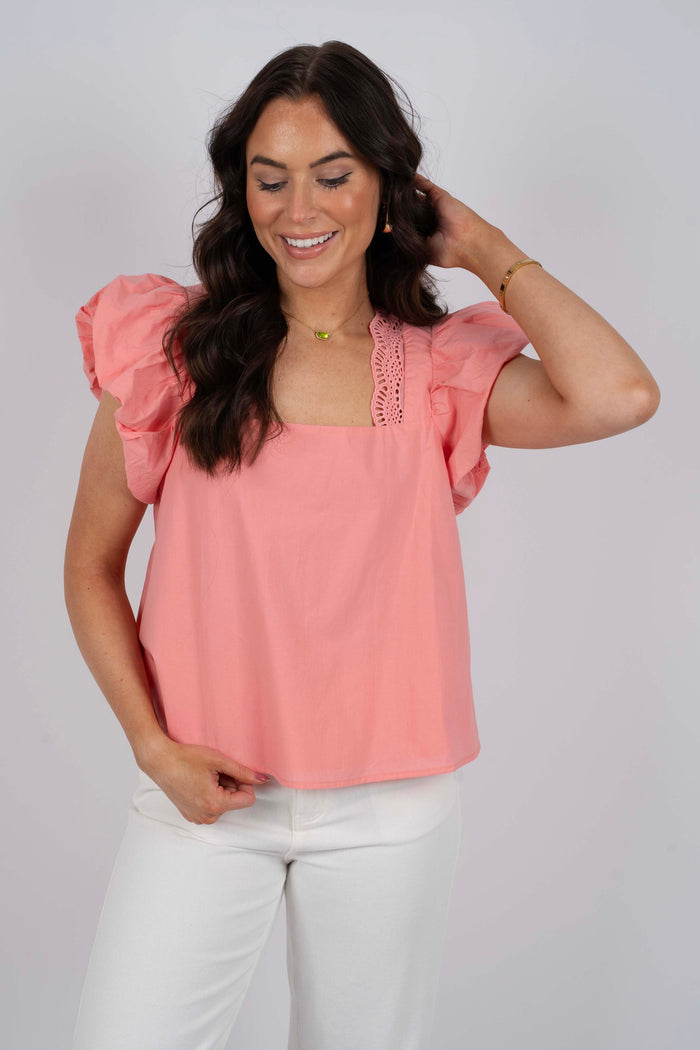 Eyelet Perfection Top (Coral Pink)