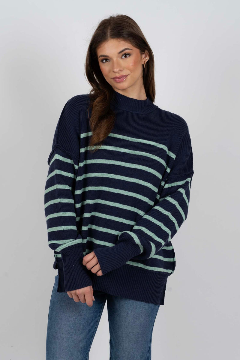 Just Makes Sense Sweater (Navy/Mint)