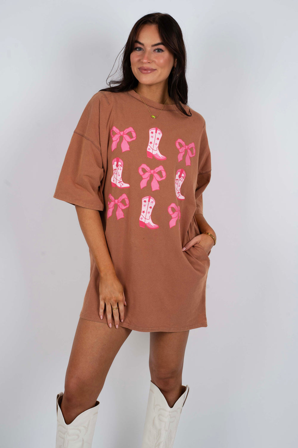 Boots And Ribbon T-Shirt Dress