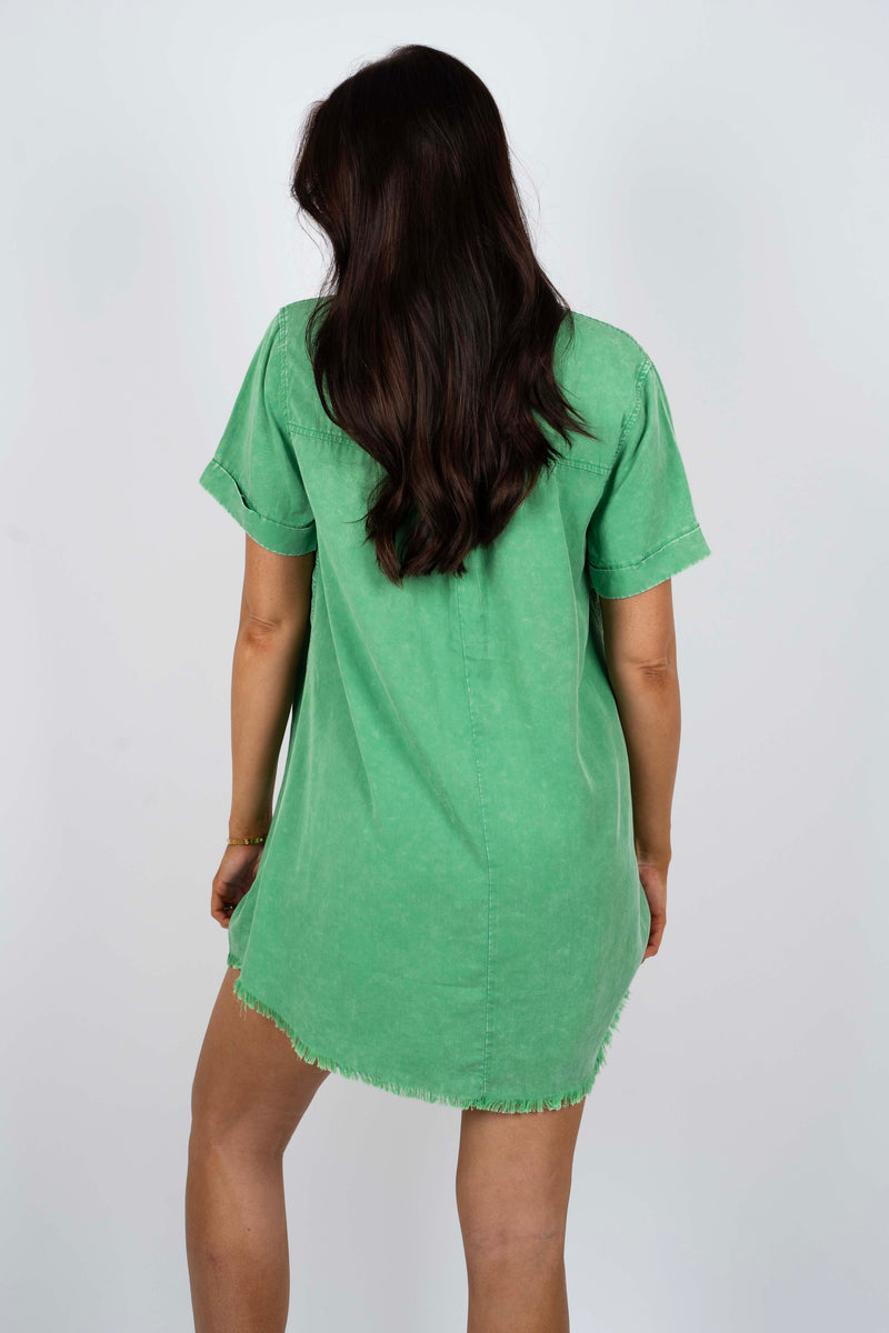 Feel The Fun Shirt Dress (Washed Green)