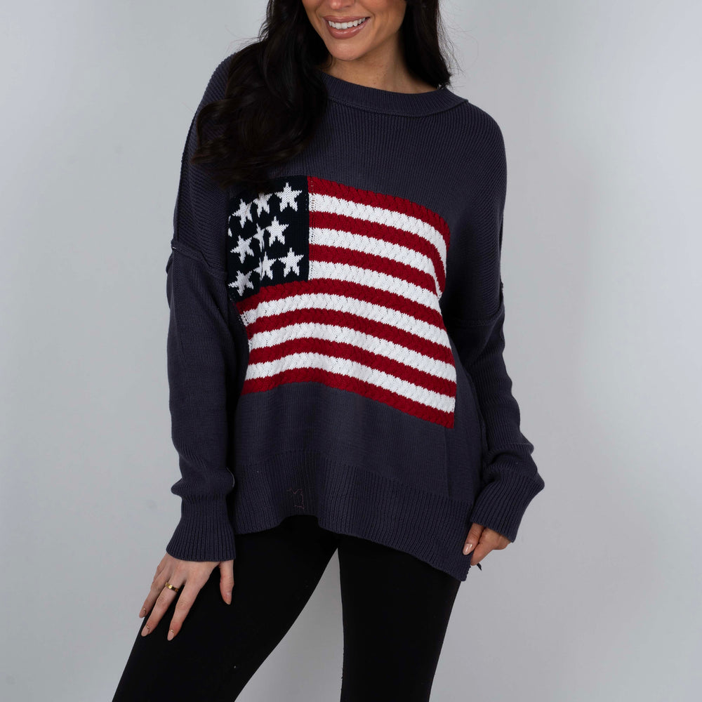 American Flag Sweater (Blue Grey)