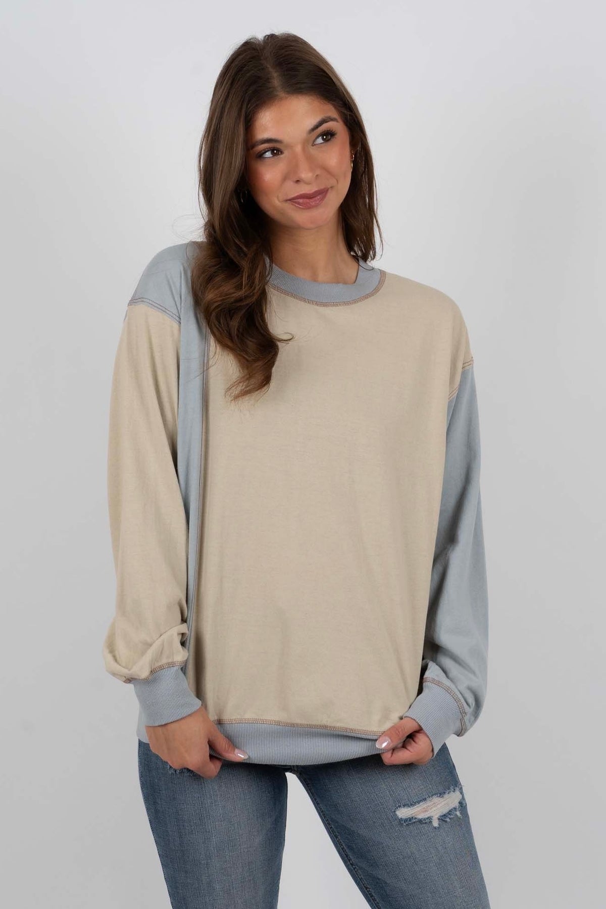 Relax And Unwind Top (Grey/Blue)