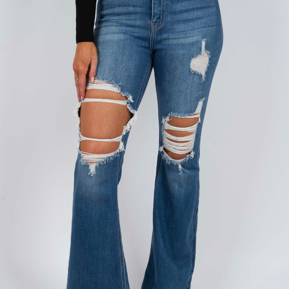 Jolie Distressed Flares (Medium Denim)