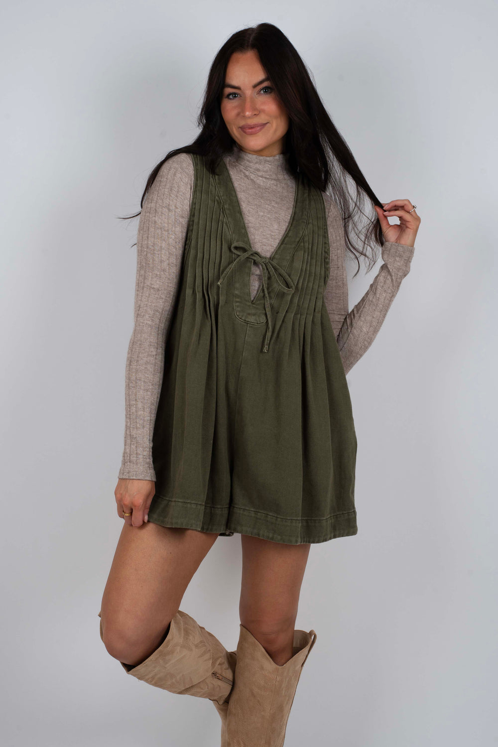 Towards The Sky Denim Romper (Olive)