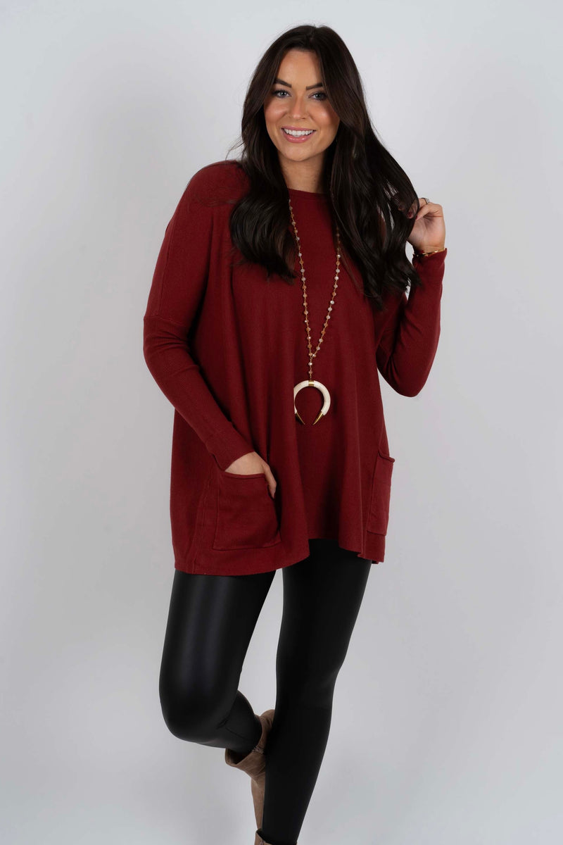 Totally Smitten Sweater (Red Wood)