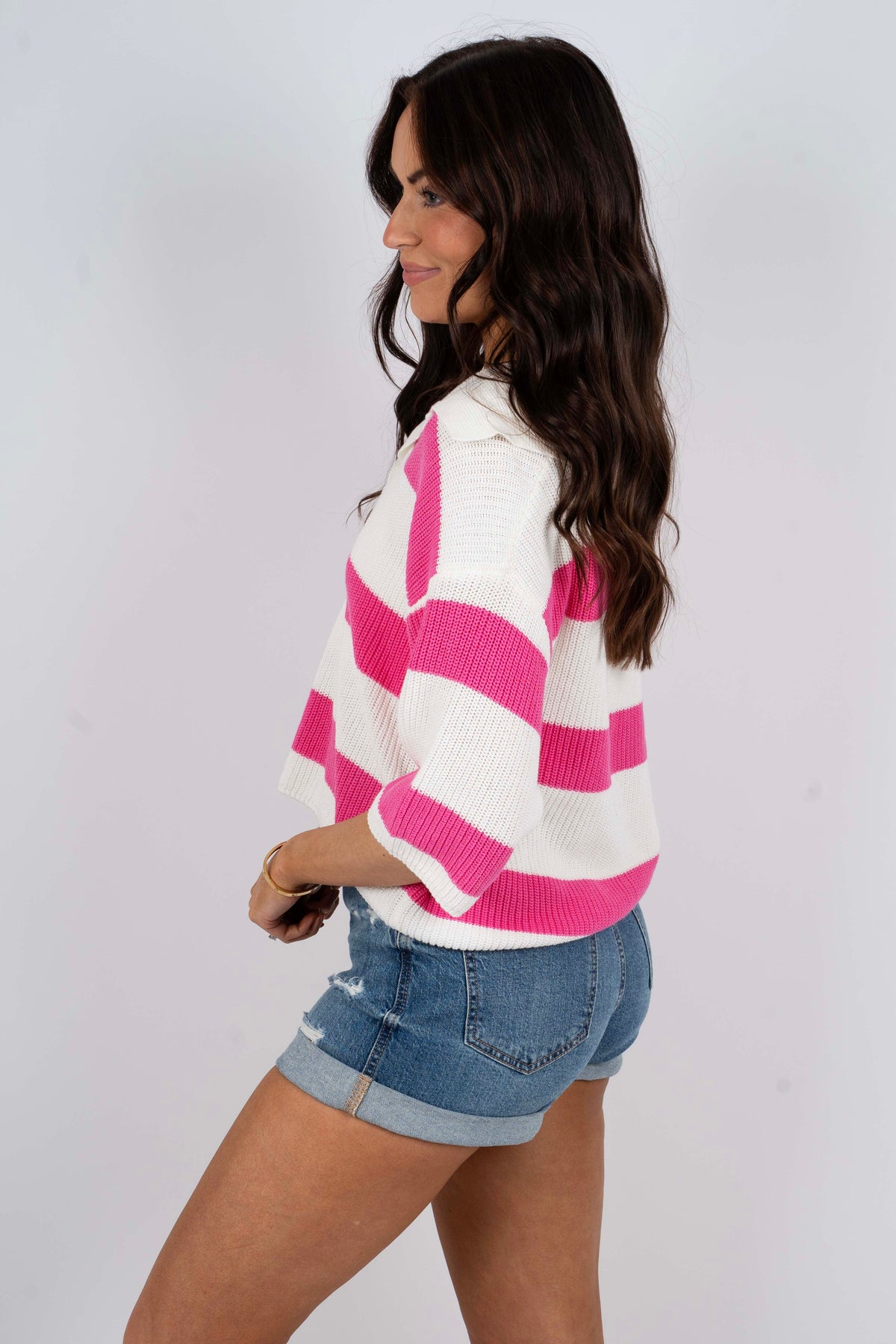 Chase The Moment Top (Ivory/Pink)