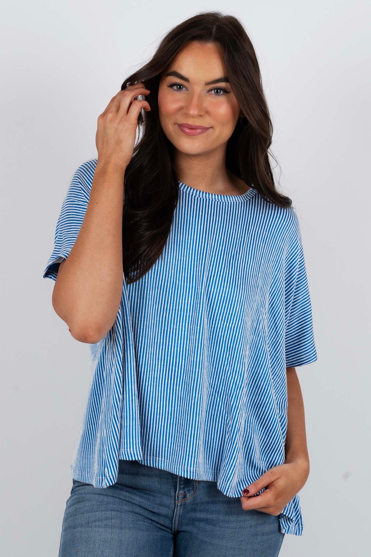 Kendall Striped Top (Ocean Blue)