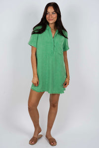 Feel The Fun Shirt Dress (Washed Green)