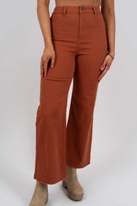 Miles To Go Wide Leg Denim Jeans (Rust)