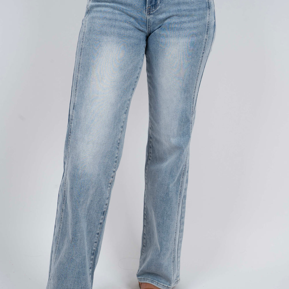 Risen Mid-Rise Straight Jeans