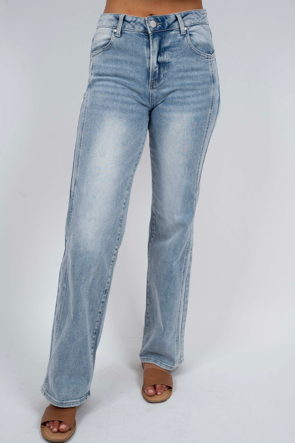 Risen Mid-Rise Straight Jeans