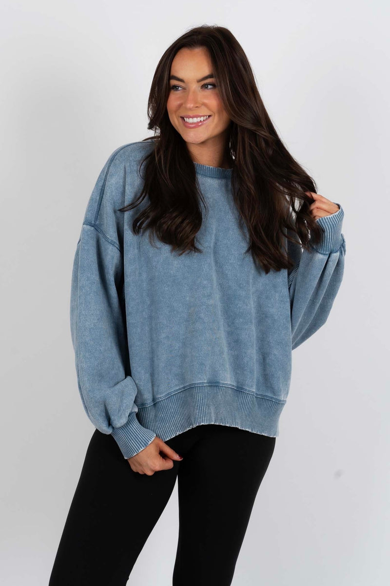 Lindsey Oversized Pullover (Dusty Blue)