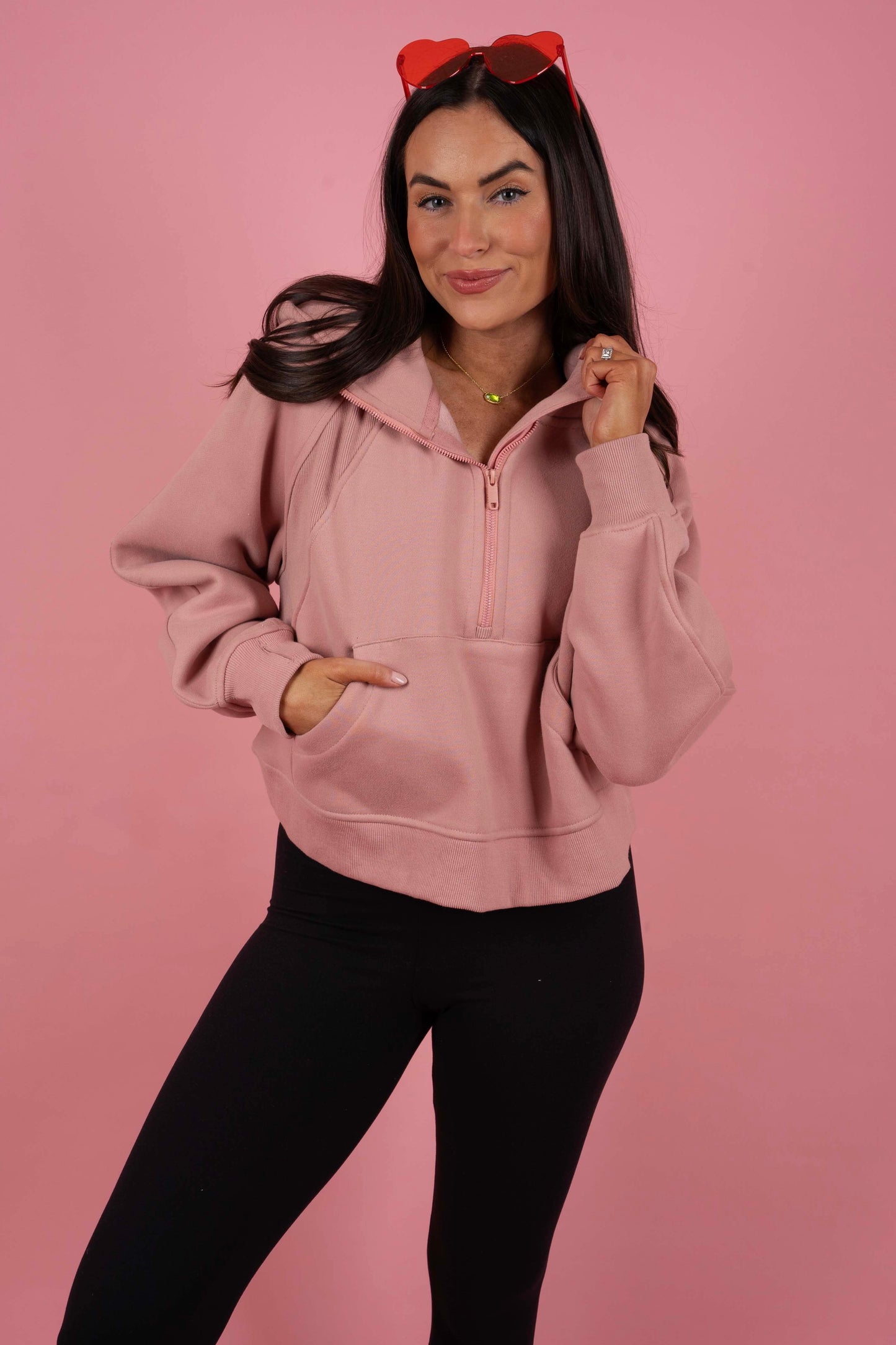 Oversized Half-Zip Hoodie (Pink)