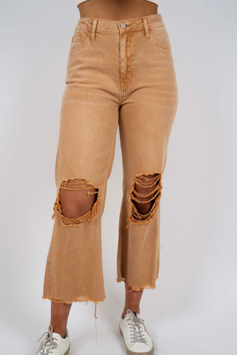 Fun & Free Cropped Jeans (Camel)