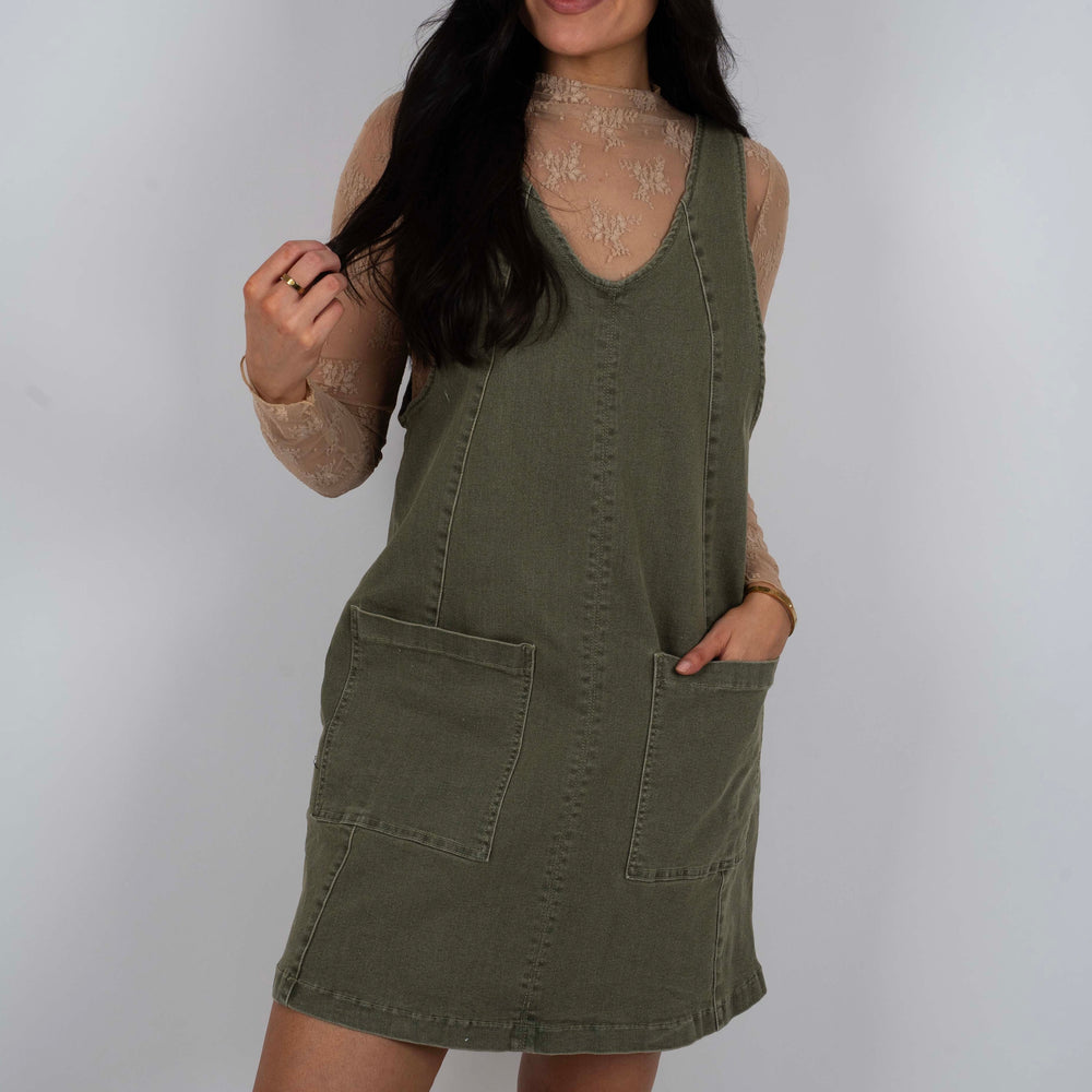 Out Here Denim Dress (Ash Green)