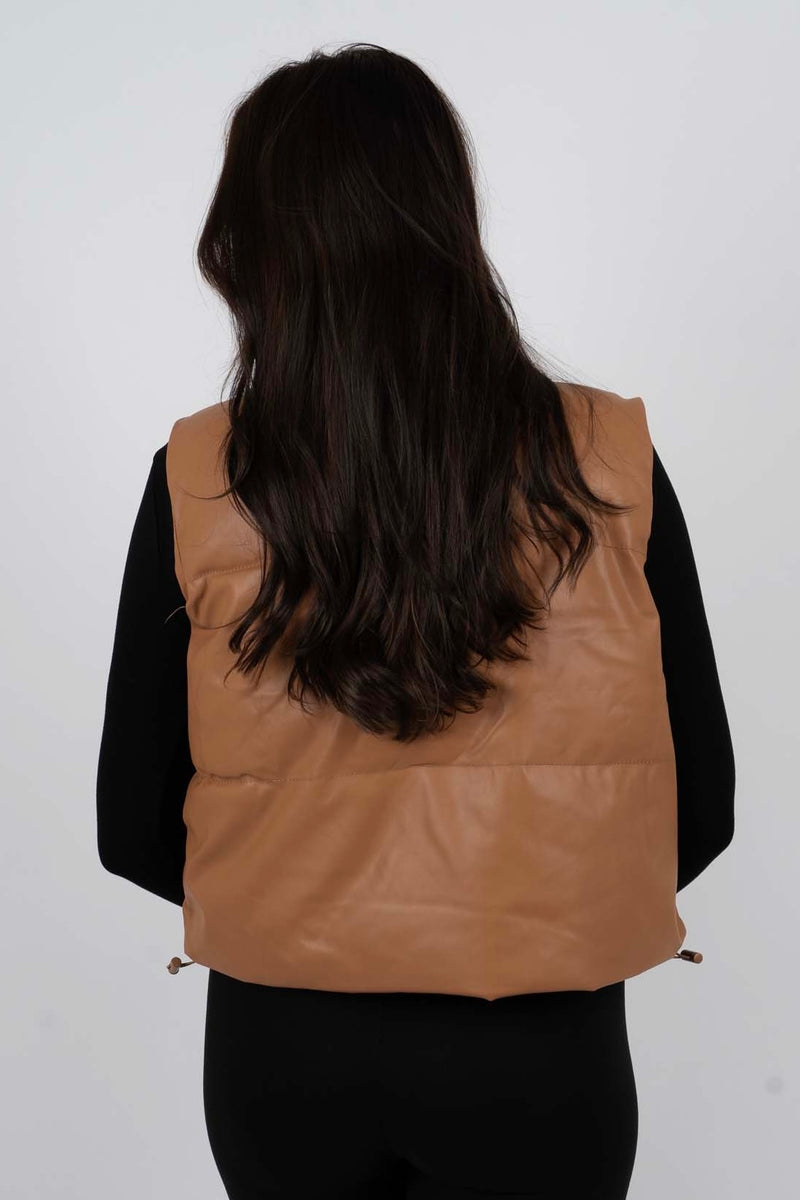 Alli Leather Puffer Vest (Khaki)