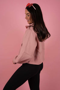 Oversized Half-Zip Hoodie (Pink)