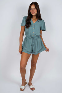 All The Way Romper (Sage)