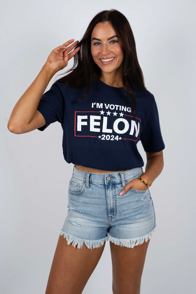 I'm Voting Felon Graphic Tee (Navy)