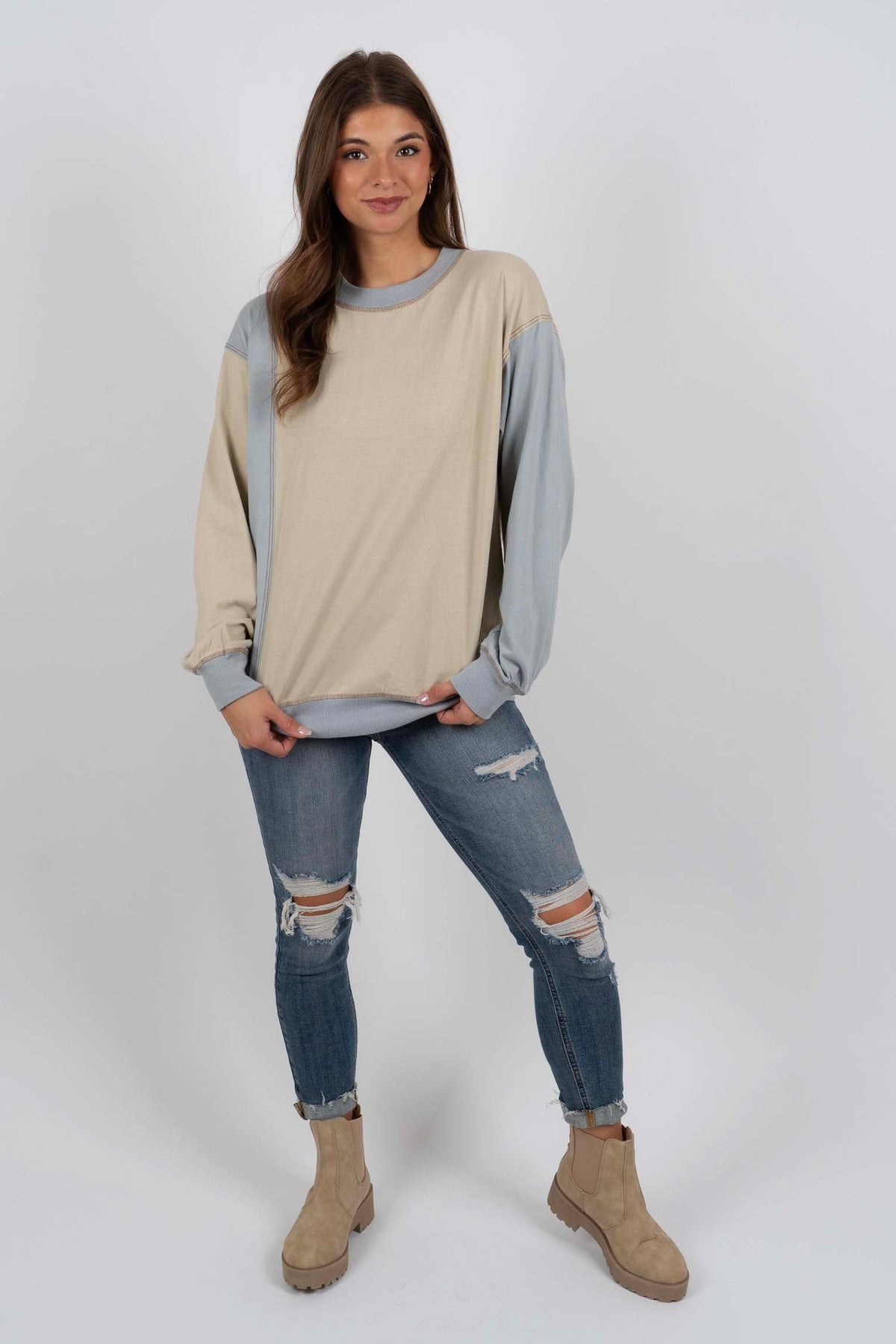 Relax And Unwind Top (Grey/Blue)