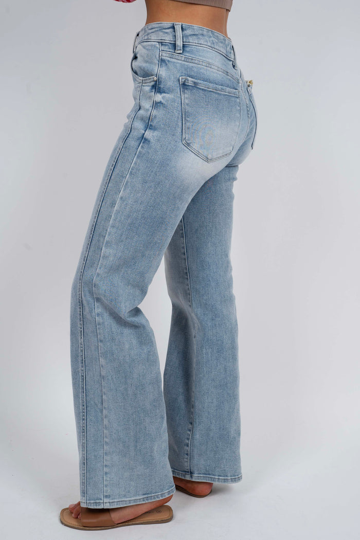 Risen Mid-Rise Straight Jeans