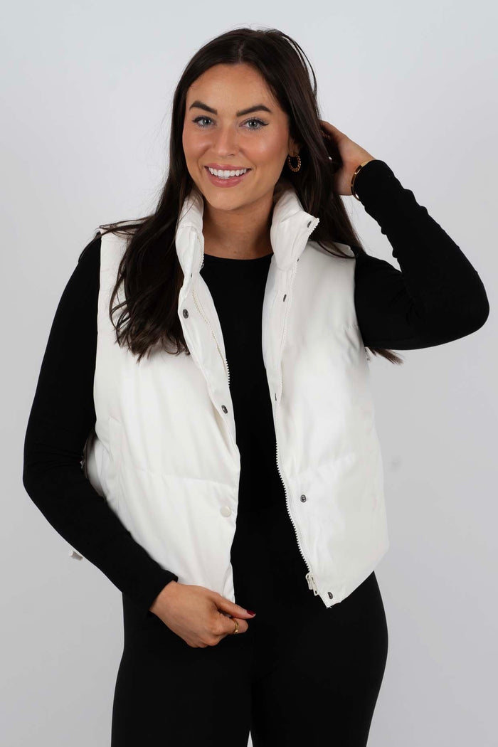 Alli Leather Puffer Vest (Ivory)