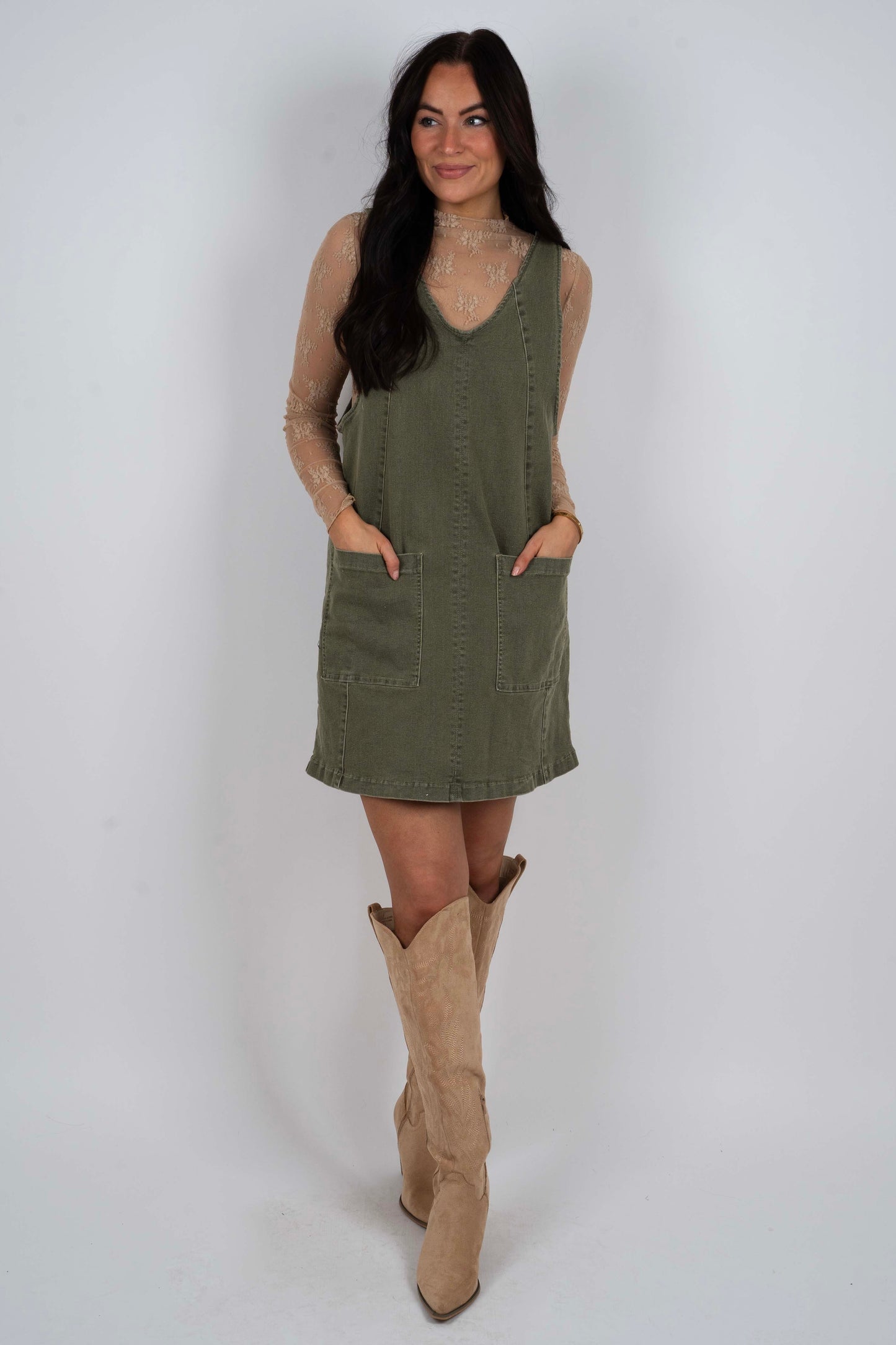 Out Here Denim Dress (Ash Green)