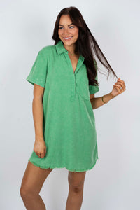 Feel The Fun Shirt Dress (Washed Green)